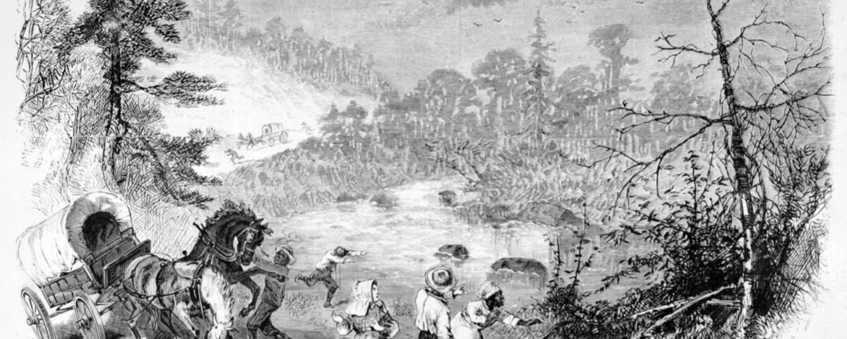 Historical 1874 engraving depicting Bald Mountain in North Carolina during the rumbling mountain reports