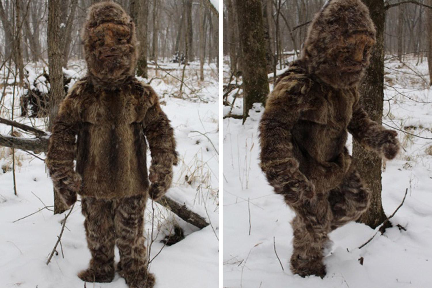Archival image published in 2017 showing Gawain MacGregor dressed head-to-toe in an animal-fur suit in a snowy forest; NOT taken on the night of the McDowell County sighting.