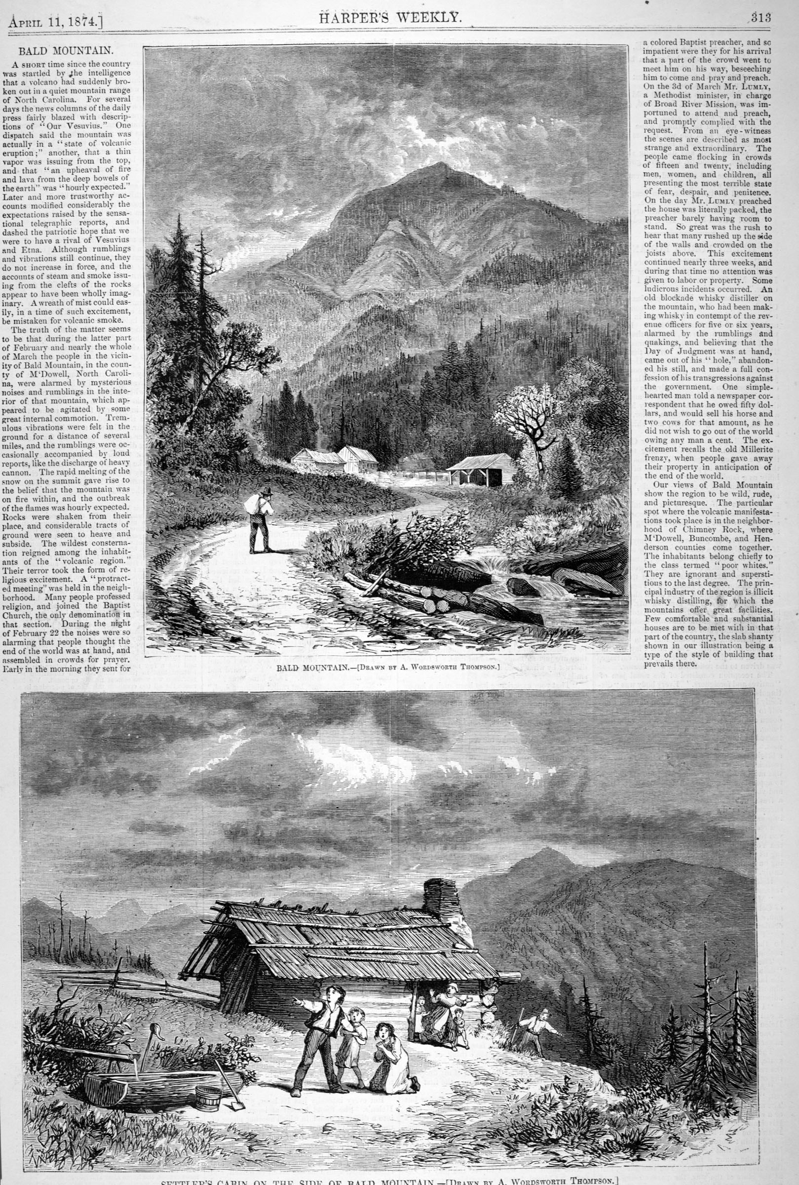 Original nineteenth-century newspaper engraving concerning the Bald Mountain earthquake reports in North Carolina
