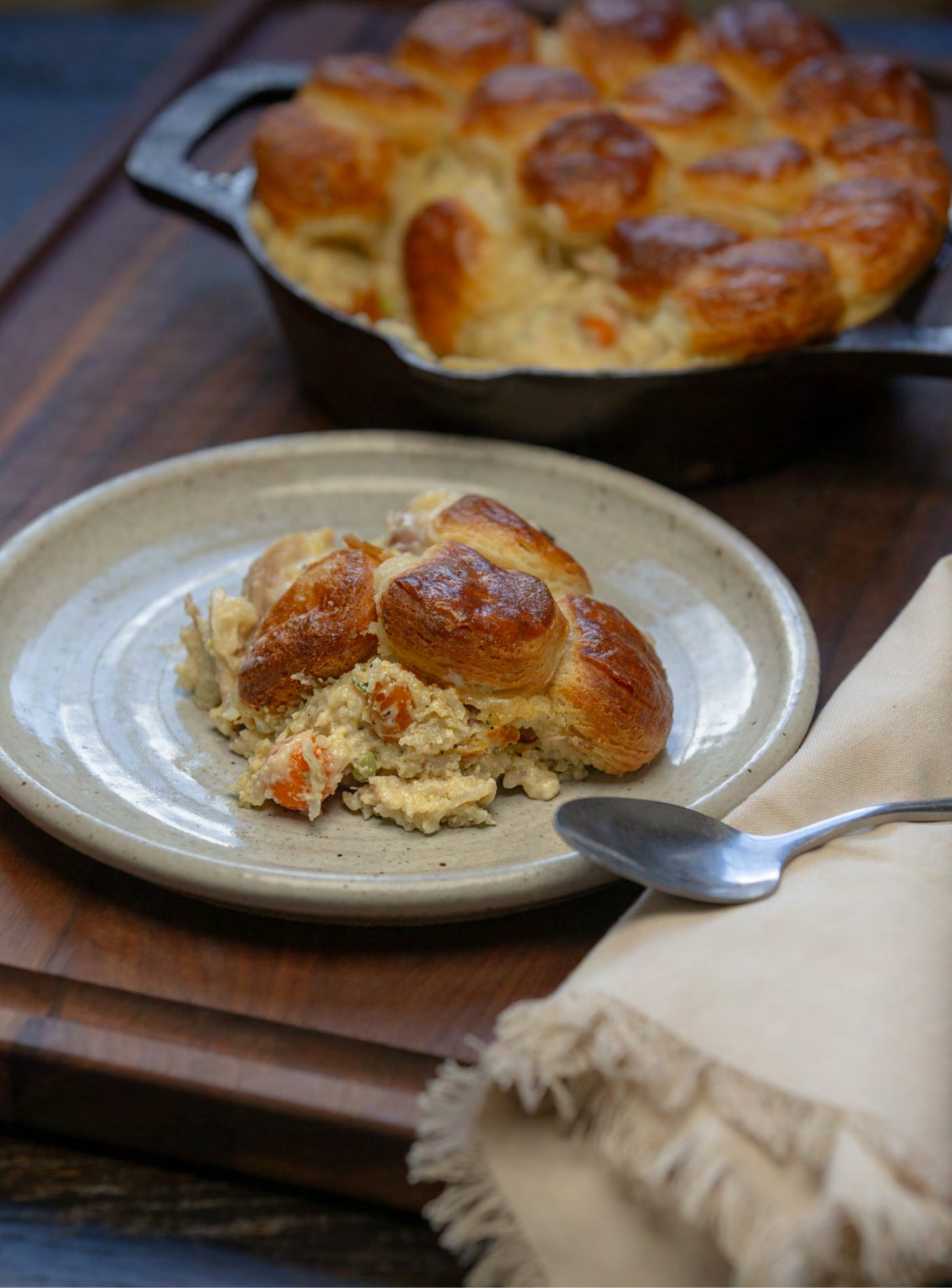Original Foothills Digest magazine photography and design accompanying Turkey Pie with Angel Biscuit Topping