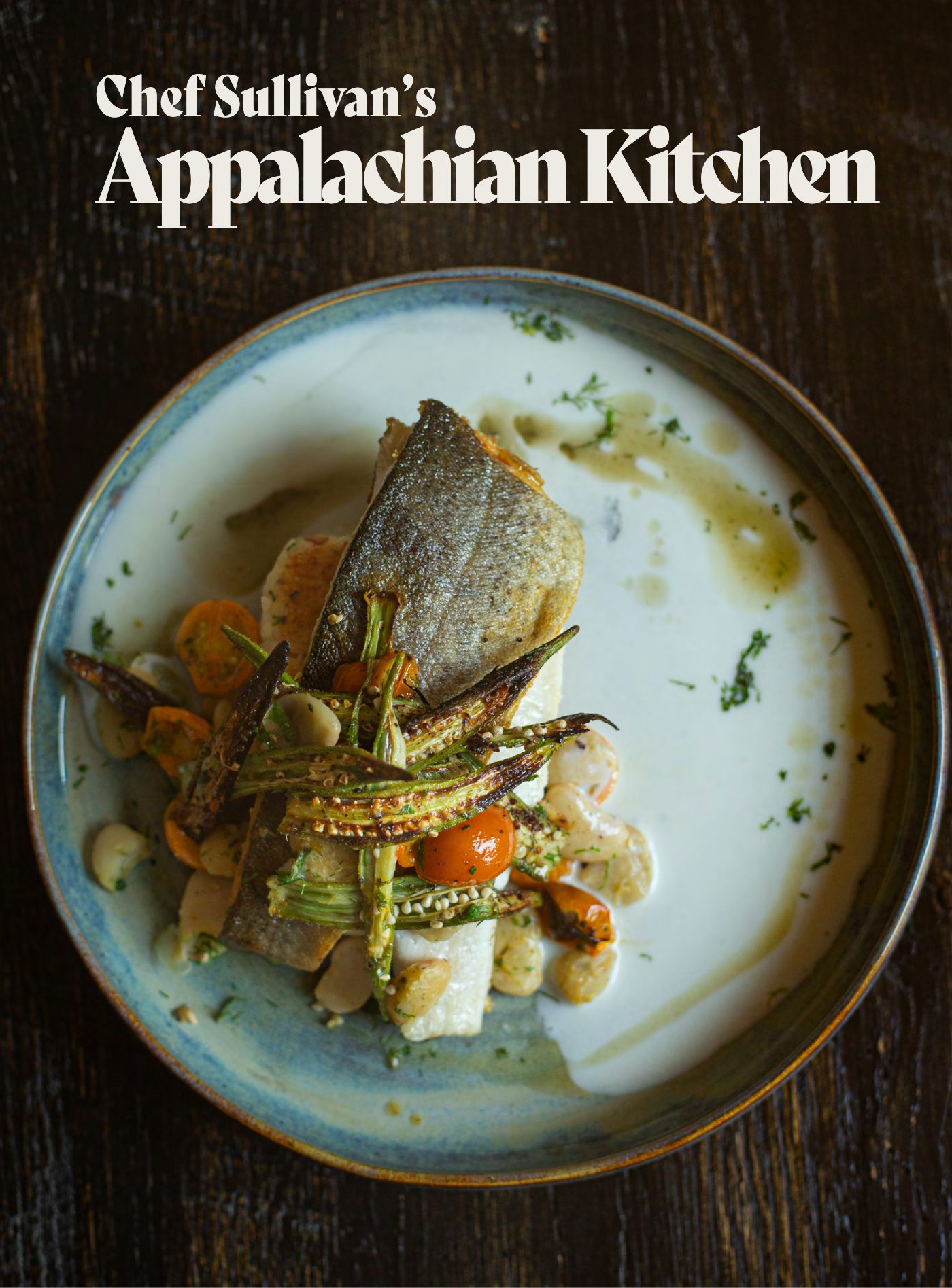 Original Foothills Digest magazine photography and design accompanying Pan-Seared Trout with Rice Cakes, Okra Salad & Corn Buttermilk Sauce